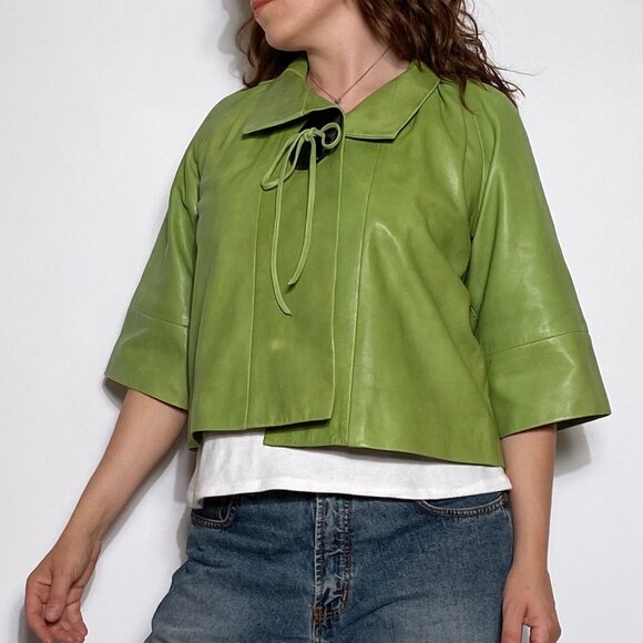 Vintage Y2K REAL LEATHER Avant Garde Cropped Jacket! Medium - Picture 6 of 9